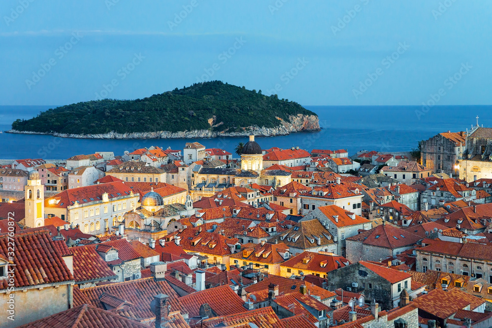 Adriatic Sea and Old city with Saint Blaise church Dubrovnik