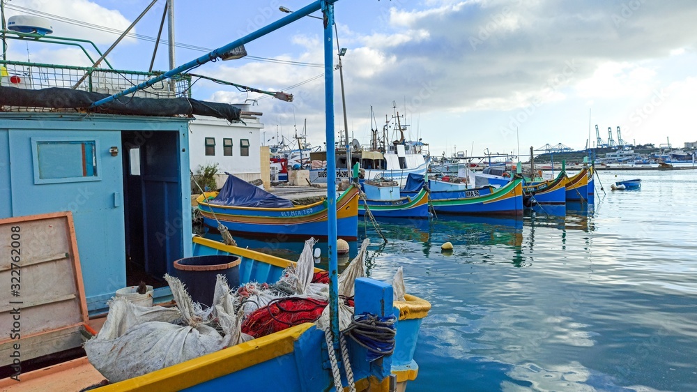fishing boats in a harbor of Malta