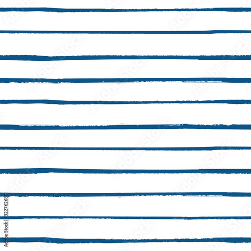 Grunge stripes horizontal seamless vector pattern background in navy blue and white. Hand-drawn style with paint effect. For marine and nautical concept.