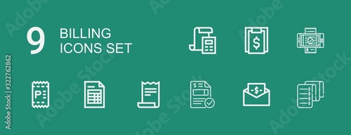 Editable 9 billing icons for web and mobile