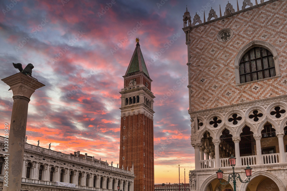 Amazing architecture of San Marco square in Venice at sunset, Italy