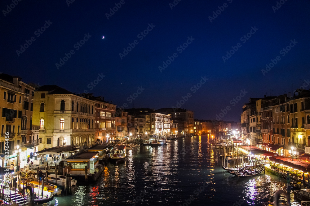 Night in the great channel of Venice, Italy, Europe.