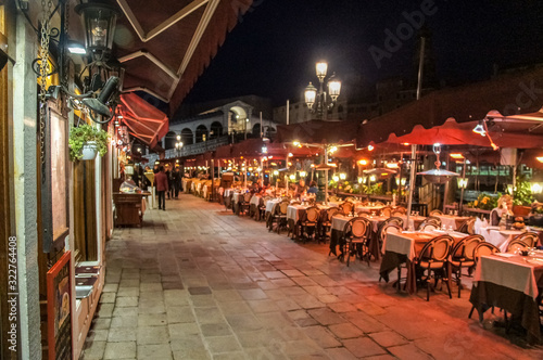 Restaurants in the street of Venice. Italy, Europe.