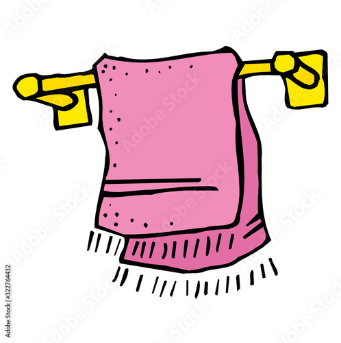 Vector illustration orange hand holder towel clean bath hygiene cotton textile. Bathroom dry towel.