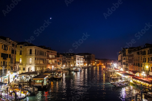 Night in the great channel of Venice, Italy, Europe.