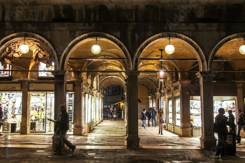 Arches in the night in Venice  Italy  Europe.