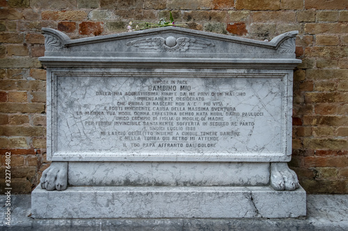 Tomb of the cemetery of Venice. Italy, Europe.