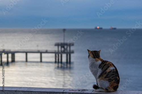 Burgas bridge at sunrise. The symbol of Burgas. 