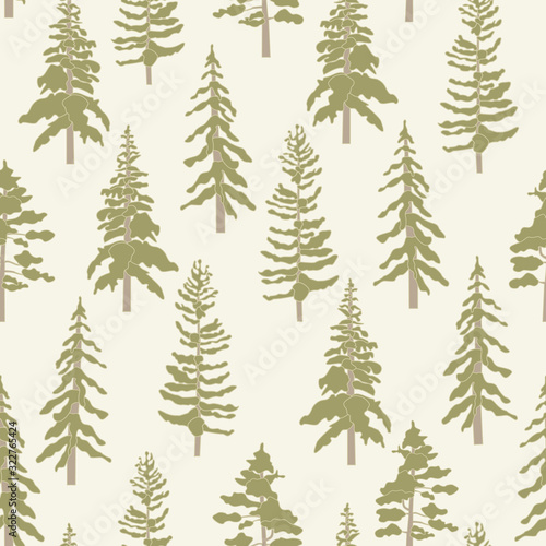 Vector Green Tree Forest on Beige Background Seamless Repeat Pattern. Background for textile  book covers  manufacturing  wallpapers  print  gift wrap and scrapbooking.
