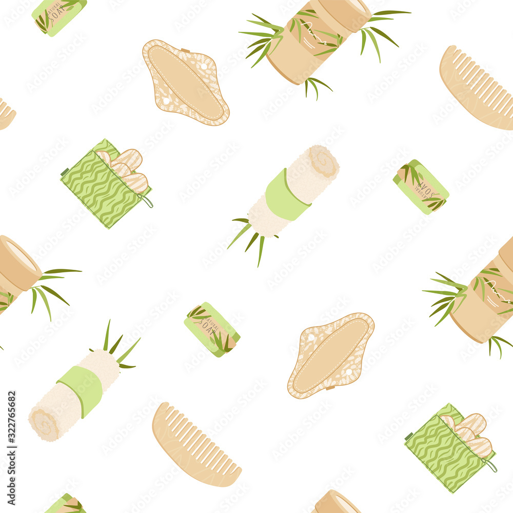 Zero Waste Vector Seamless Pattern in Minimalism Style, with Reusable and Recycle Zero Waste products - Pad, Box, Charcoal toothbrush, Natural Soap and other. Eco friendly repeatable pattern. Zero Waste Vector Seamless Pattern in Minimalism Style, with Reusable and Recycle Zero Waste products - Pad, Box, Charcoal toothbrush, Natural Soap and other. Eco friendly repeatable pattern.