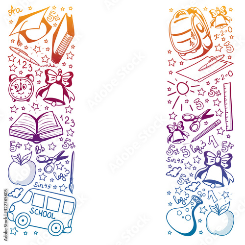 School pattern. Vector doodle style icons. Mathematis  astronomy  geography  biology  physics.