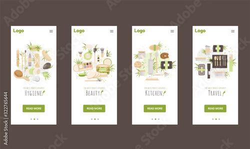 Zero Waste Ecology Product Category Vector Illustration - Travel Products, Beauty and Hygiene, Kitchen and household, House Cleaning Product reusable, recycle goods.
