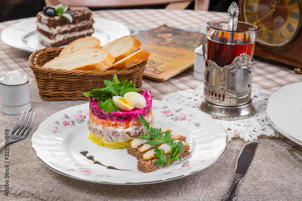 puff salad with fish sandwich in a brown cage puff salad with fish sandwich in a brown cage