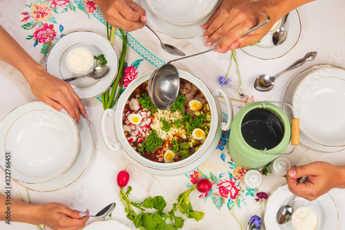 okroshka with kvass for a large family