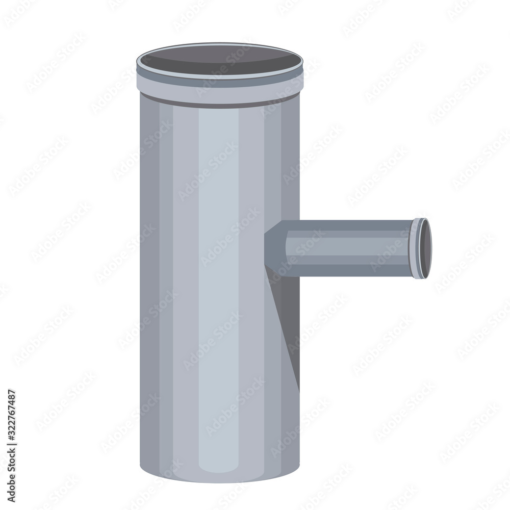 A PVC pipe with a branching made of plastic isolated on a white background for design, a flat vector stock illustration with piping, sewer or water drain A PVC pipe with a branching made of plastic isolated on a white background for design, a flat vector stock illustration with piping, sewer or water drain