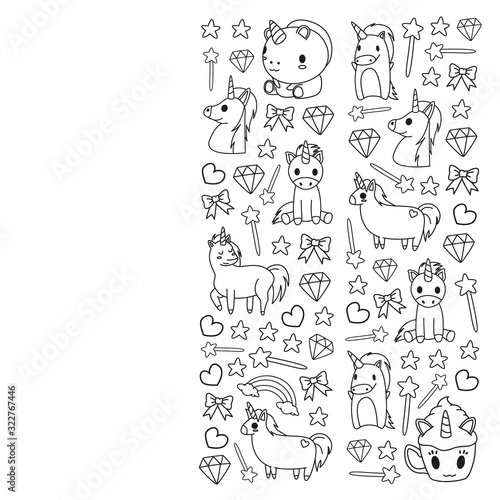 Children pattern with fairy tale unicors for kids clothes  posters  banners  shirts. Vector image with cartoon character.