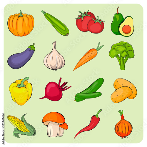Vegetables icons set. Vegetables  collection. Flat vector vegetables. 