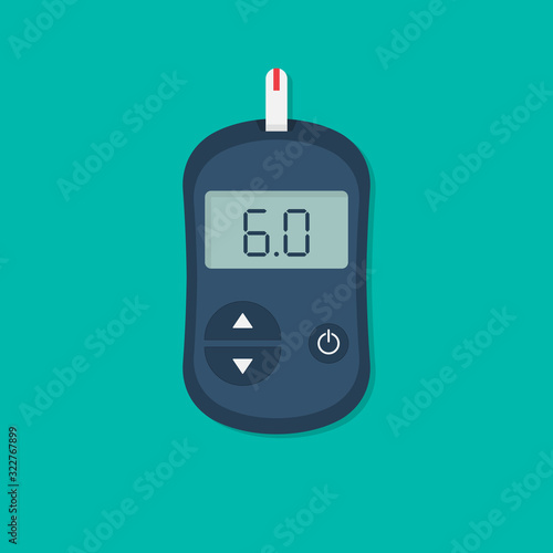 Glucose testing. Glucometer flat style.