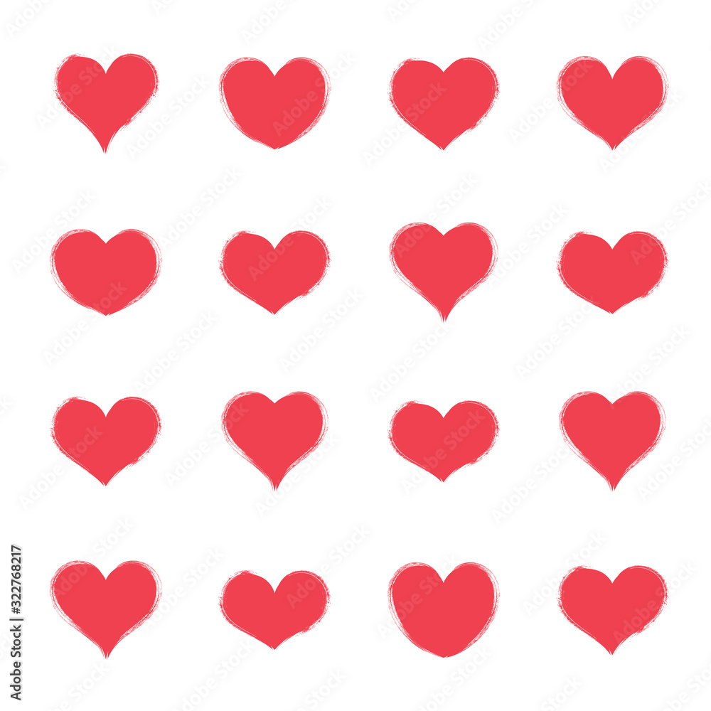 Grunge red vector heart icon collection love symbols