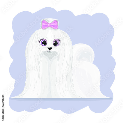 Cute Puppy with a bow. Children's theme. Cute animal.