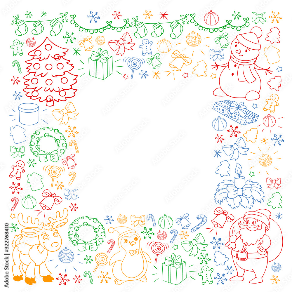 Merry Christmas and happy new year. Santa Claus, deer, snowman, penguin. Vector pattern. Merry Christmas and happy new year. Santa Claus, deer, snowman, penguin. Vector pattern.