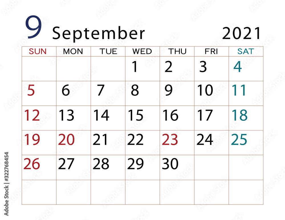 2021年カレンダー 9月 2021年カレンダー 9月