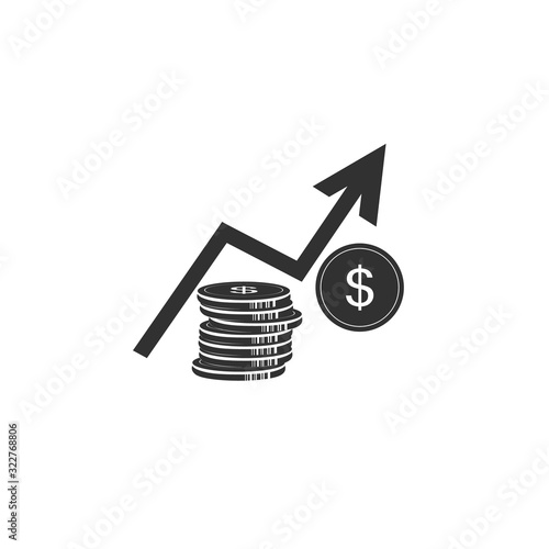 Dollar rate increase icon. Money symbol with stretching arrow up. rising prices. Business cost sale icon. cash salary increase. investment growth. vector