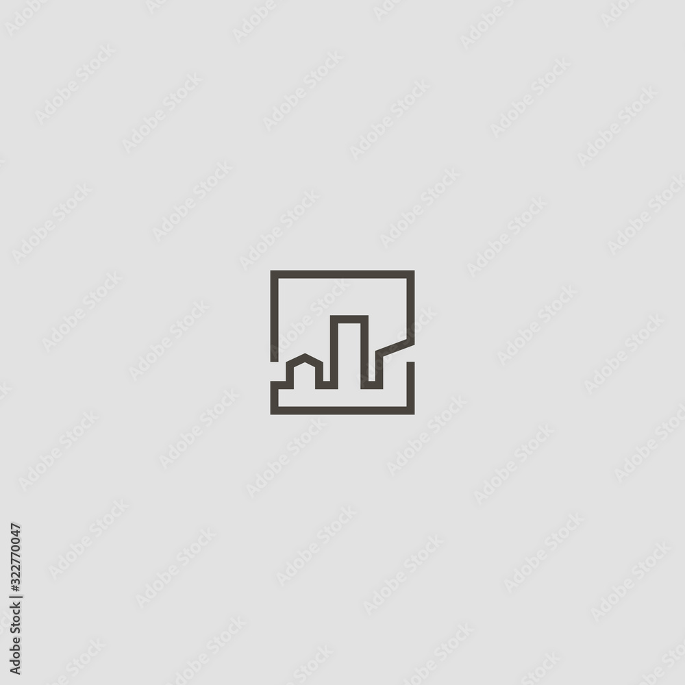 black and white simple vector geometric line art iconic sign of urban skyline in a square frame black and white simple vector geometric line art iconic sign of urban skyline in a square frame