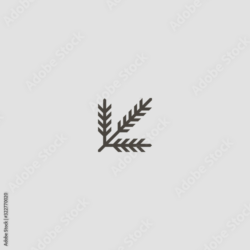 black and white simple vector geometric line art iconic sign of a coniferous branch