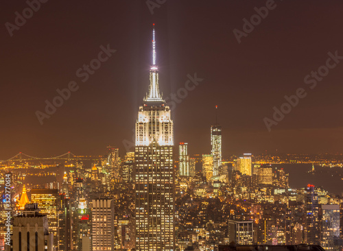 Night view of New York Manhattan during sunset