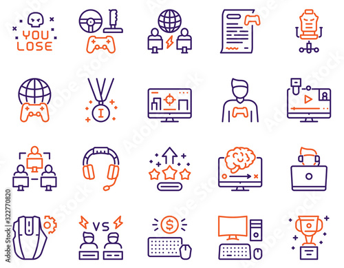 Esport color linear vector icons set.