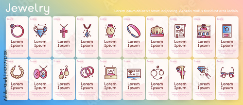 Jewelry color linear vector icons set.
