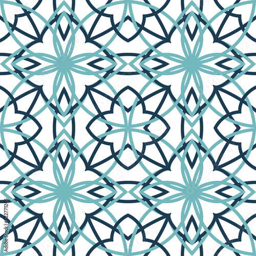Floral geometric seamless pattern. Blue colors ornament. Vector design