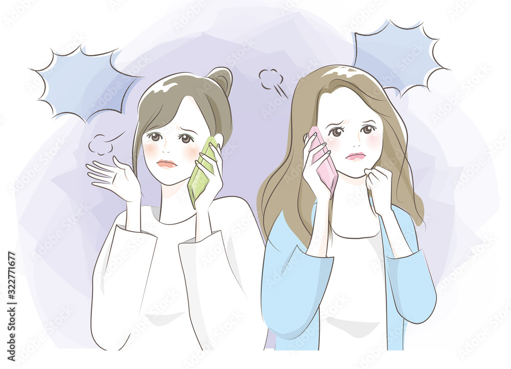 スマホで話す 女性 怒る イラスト 素材 Stock Vector Adobe Stock
