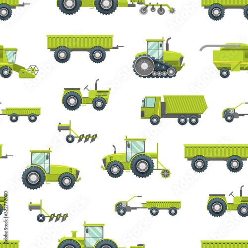 Cartoon Agricultural Vehicles Seamless Pattern Background. Vector