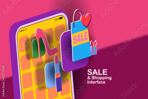 Icons for sale and women's fashion on the mobile phone screen