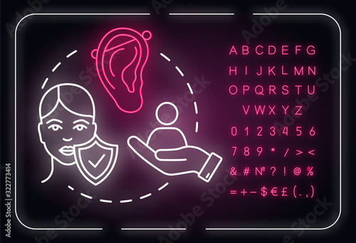 Individualism neon light concept icon. Self-affirmation. Freedom of action. Individualist feminism idea. Outer glowing sign with alphabet, numbers and symbols. Vector isolated RGB color illustration