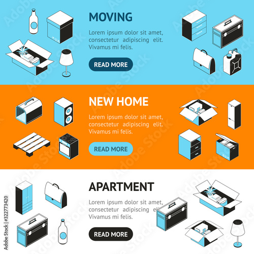 Moving to a New House Concept Banner Horizontal Set. Vector