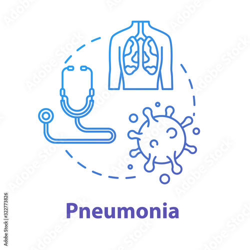 Pneumonia concept icon. Alveoli diagnosis. Lung inflammation. Respiratory illness. Bronchi, trachea. Healthcare idea thin line illustration. Vector isolated outline RGB color drawing