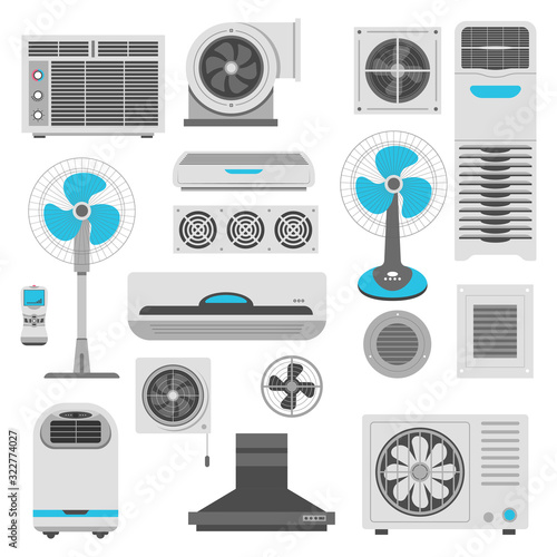 Air conditioner and ventilator units set in white and blue