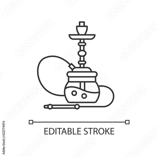 Hookah pixel perfect linear icon. Sheesha house. Party object. Nargile lounge. Thin line customizable illustration. Contour symbol. Vector isolated outline drawing. Editable stroke