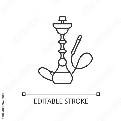 Hookah pixel perfect linear icon. Sheesha house. Minimalistic object. Nargile lounge. Thin line customizable illustration. Contour symbol. Vector isolated outline drawing. Editable stroke