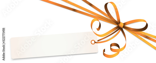 orange colored ribbon bow with hang tag