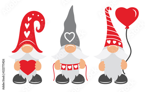 Valentines Day Gnomes with hat, balloon, & hearts