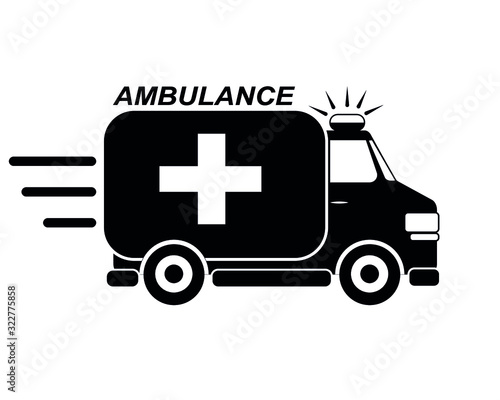 Ambulance emergency automobile car vector illustration isolated, flat cartoon medical vehicle auto side view clipart