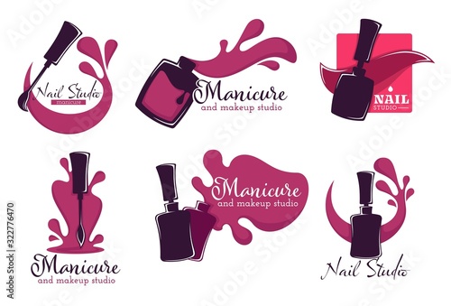 Manicure salon or nail studio isolated icons, polish or varnish