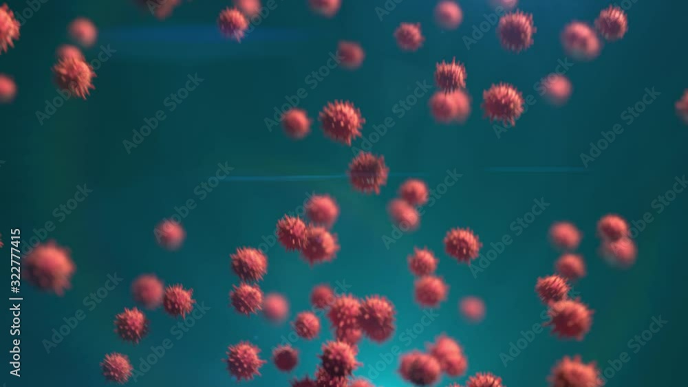 Coronavirus animation of the spread of the virus on a turquoise background 3d render Coronavirus animation of the spread of the virus on a turquoise background 3d render