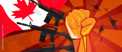 Tableau sur toile Canada war propaganda hand fist strike with arm plane and flag