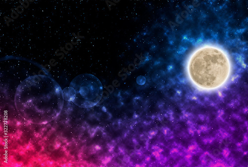 moon and stars in an open galaxy. open space milky way among the stars