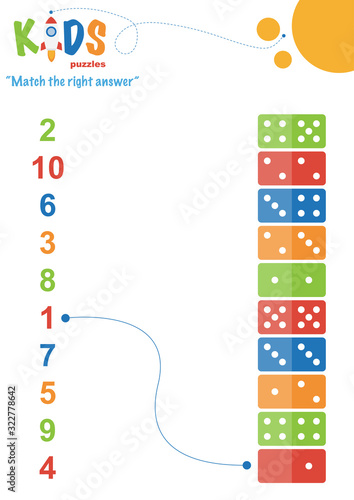 Learning numbers worksheet. Math worksheet match the right answer. Easy colorful worksheet for preschool, elementary and middle school kids.